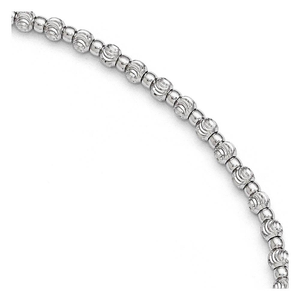 Sterling Silver 3mm Diamond-cut Beaded Anklet, 9-10 in