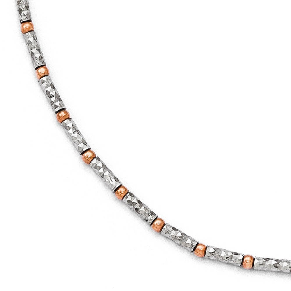 Rose Gold Tone Sterling Silver 2mm Diamond Cut Bead Anklet, Inch