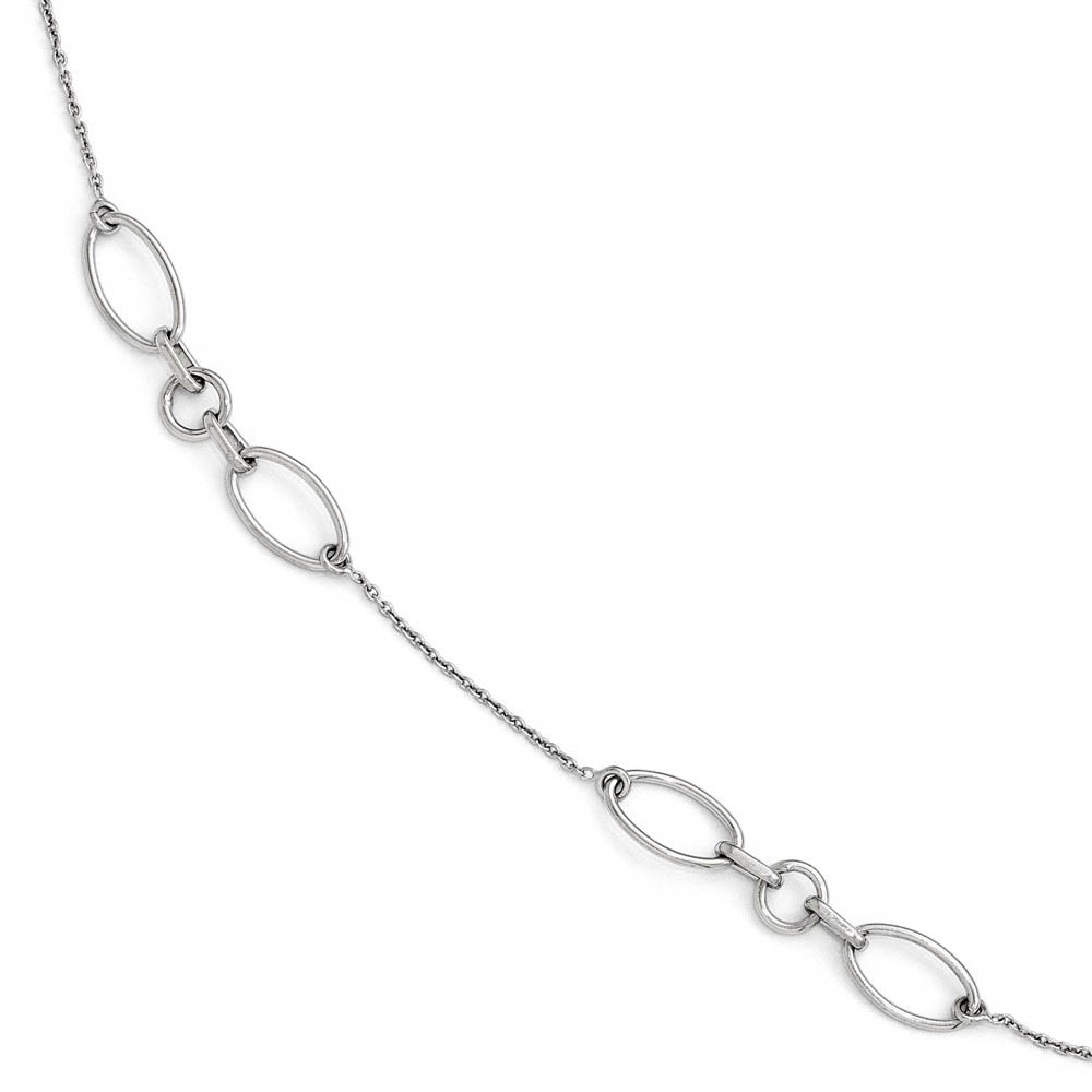 Sterling Silver Oval Station Link Anklet, Inch