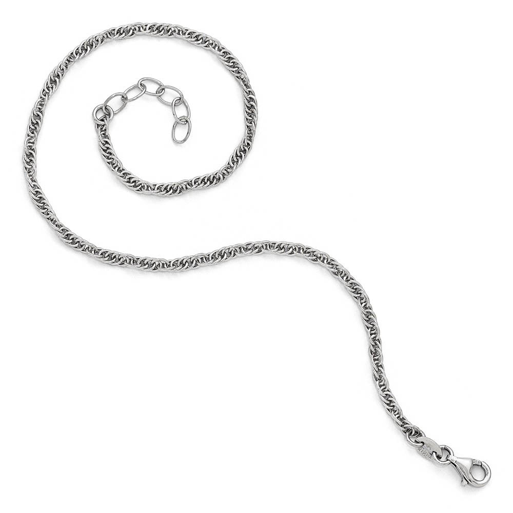 Sterling Silver 2mm Loose Rope Chain Anklet, 9.5 to 10.5 Inch