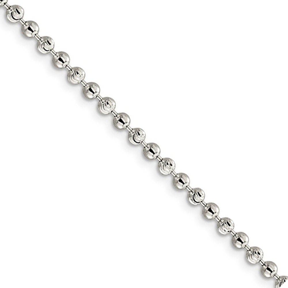 Sterling Silver 3mm Fancy Bead Chain Anklet, 10 Inch