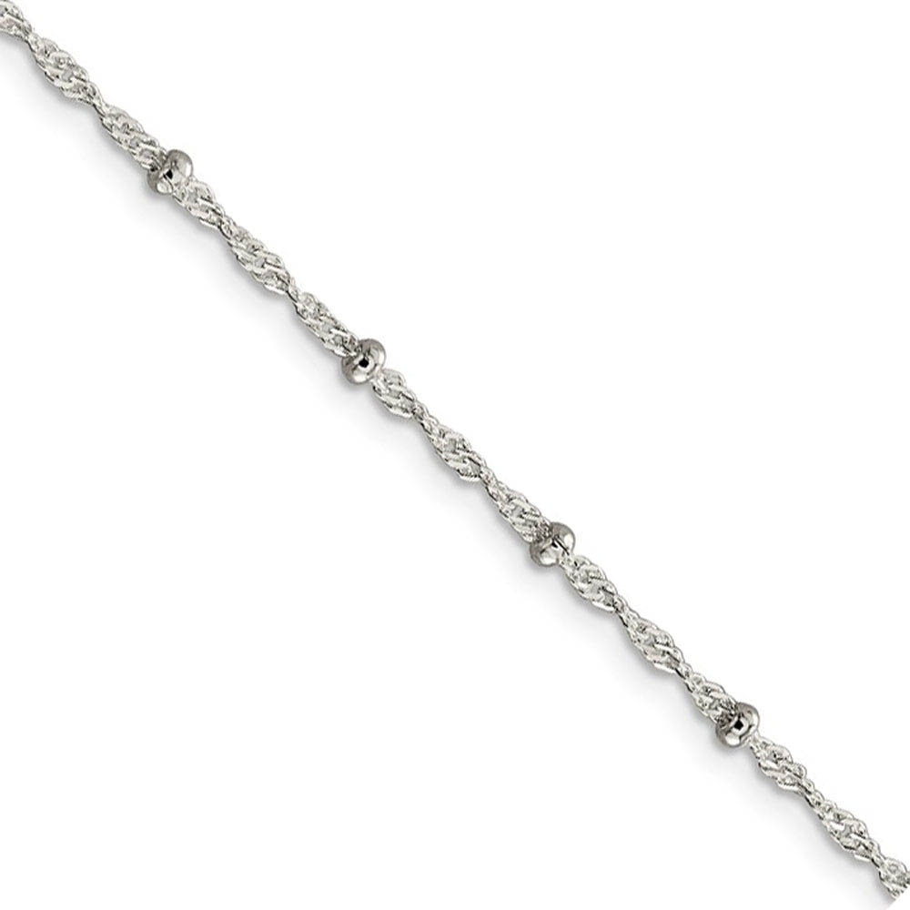 Sterling Silver 2.5mm Beaded Loose Rope Chain Anklet, 9 Inch