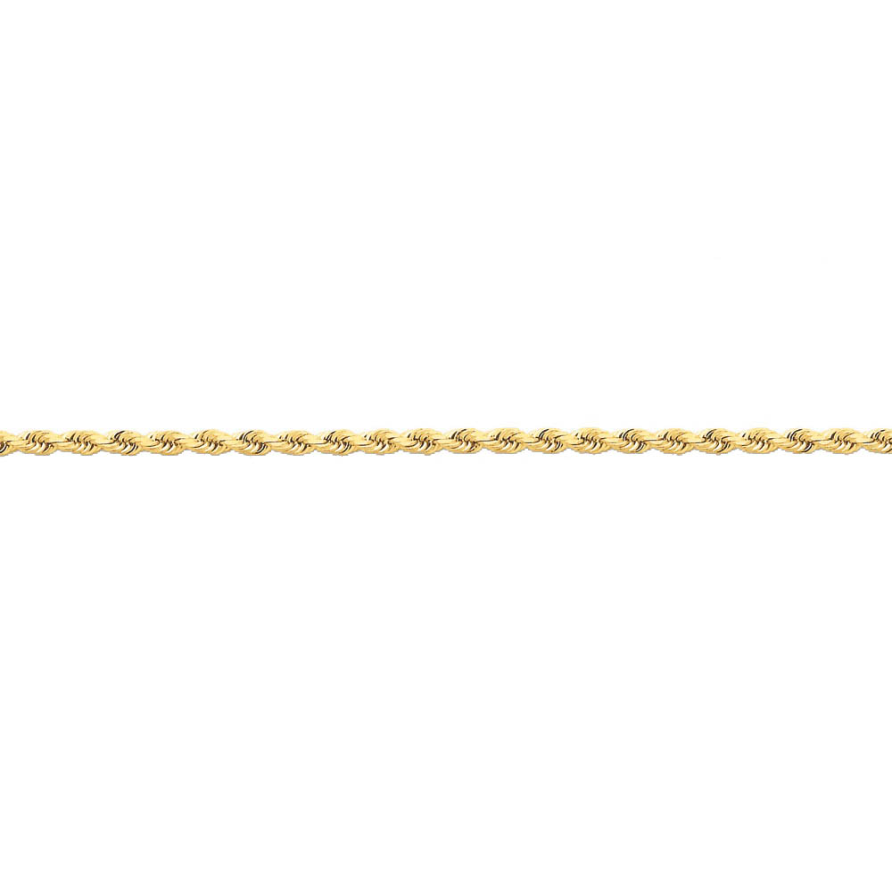 14k Yellow Gold 2.25mm Diamond Cut Solid Rope Chain Anklet, 9 Inch