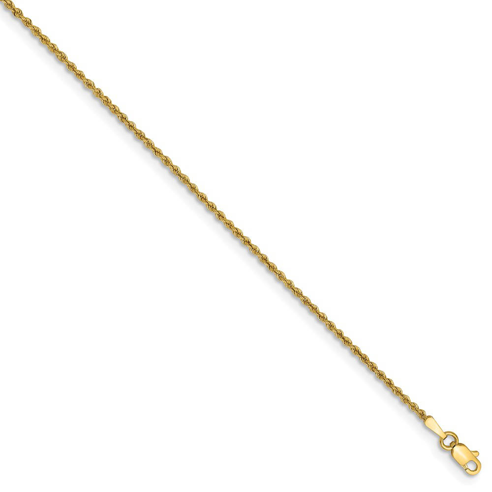 14k Yellow Gold Handmade 1.5mm Rope Chain Anklet or Bracelet, 9 Inch