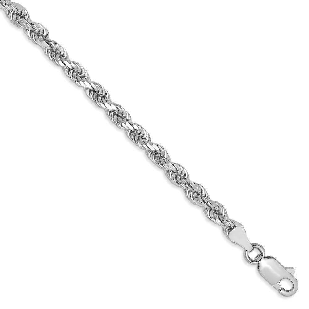 14k White Gold 3.5mm D/C Solid Rope Chain Bracelet or Anklet