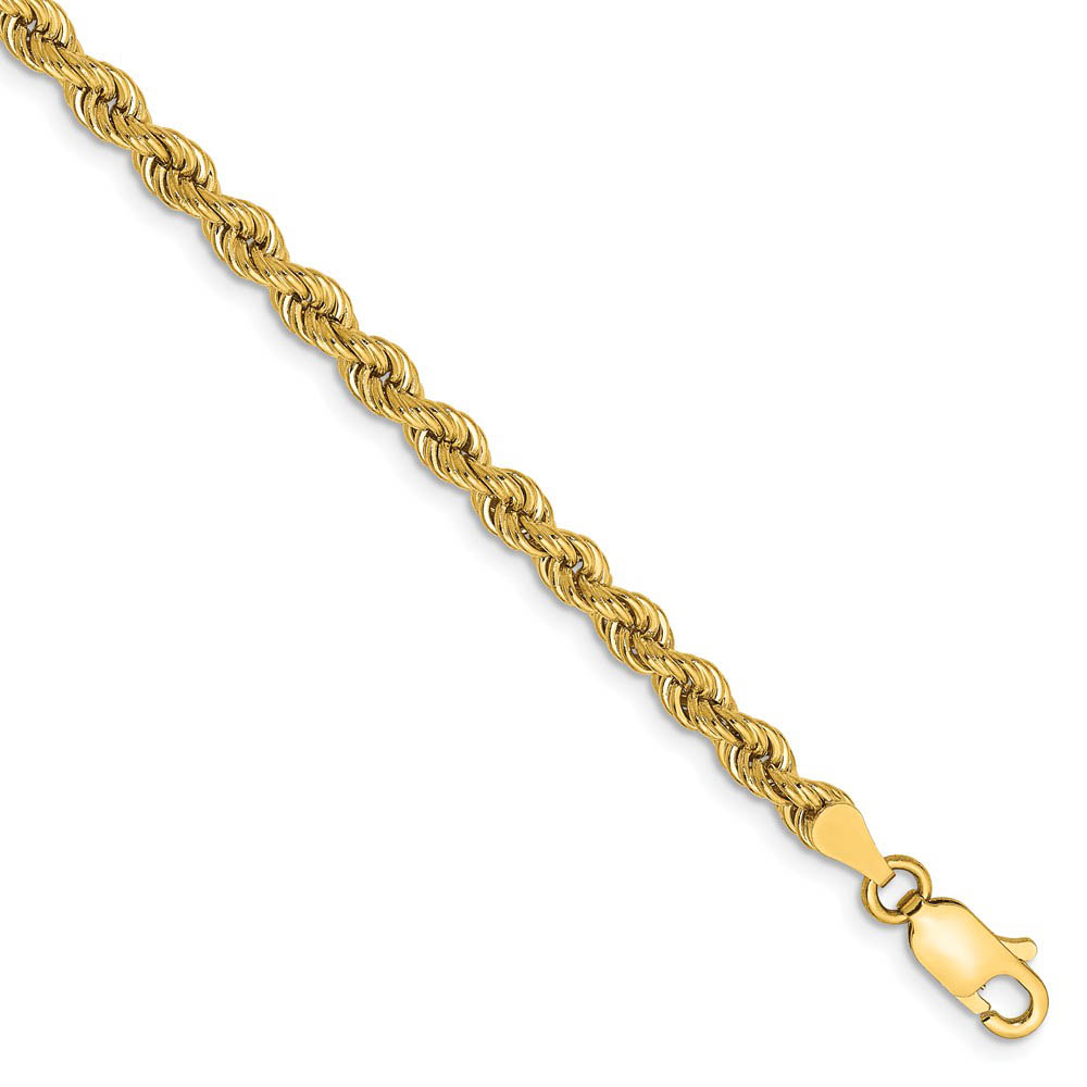 14k Yellow Gold 3.65mm Solid Rope Chain Bracelet or Anklet