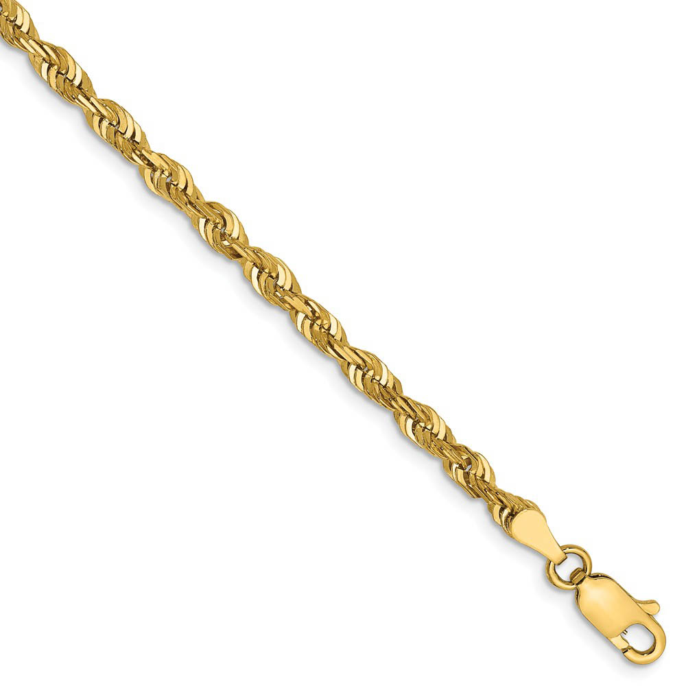 14k Yellow Gold 4mm Diamond Cut Rope Chain Anklet, 9 Inch