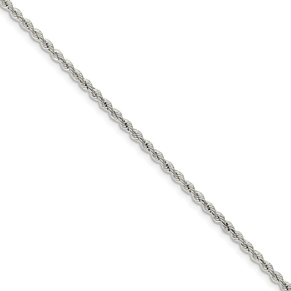 Sterling Silver 2.5mm Solid Rope Chain Anklet or Bracelet, 9 Inch