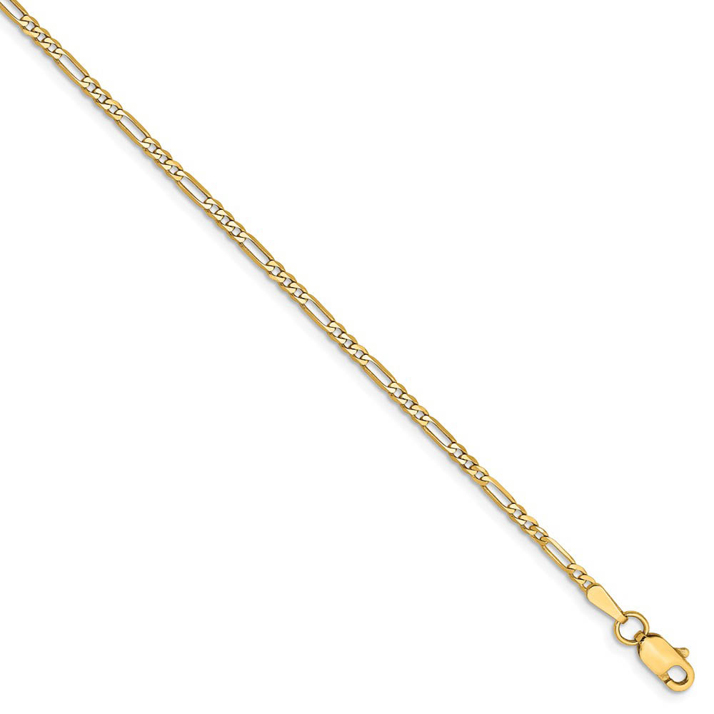 14k Yellow Gold 1.8mm Flat Figaro Chain Bracelet or Anklet, 9 Inch