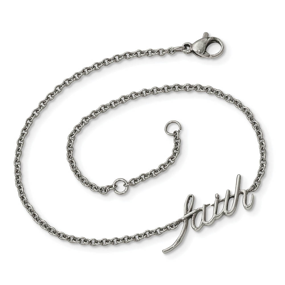 Stainless Steel FAITH Script Adjustable Anklet, 9-10 Inch