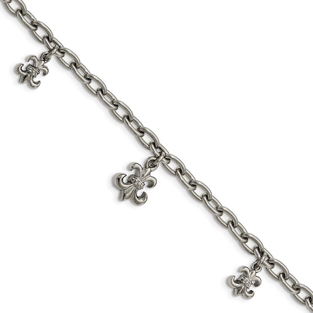 Stainless Steel Fleur De Lis Adjustable Anklet And Bracelet, Inch
