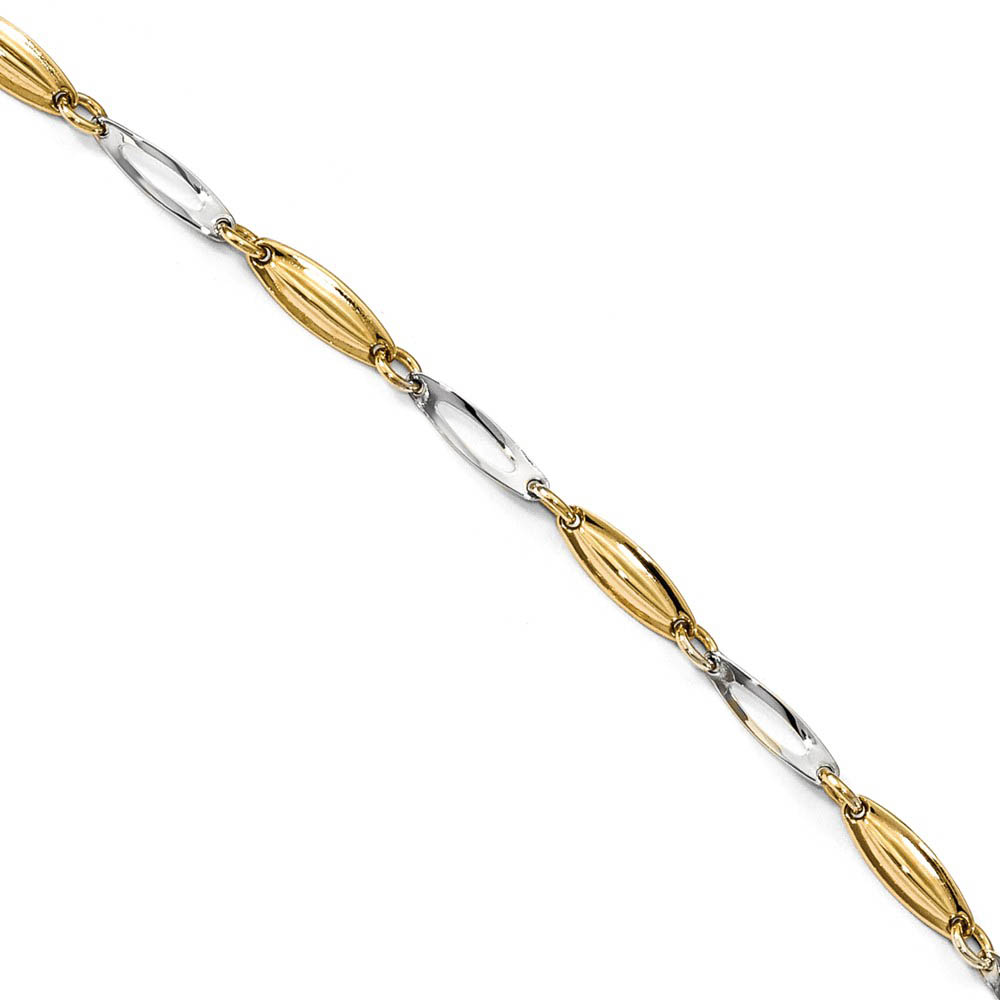 14k Two Tone Gold 3.2mm Polished Link Anklet, 9-10 Inch