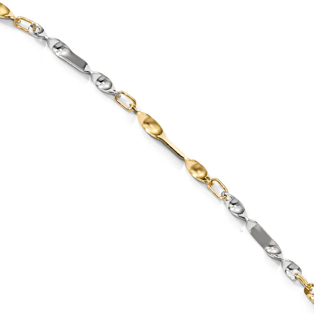 14k Two Tone Gold 2.5mm Polished Twisted Link Anklet