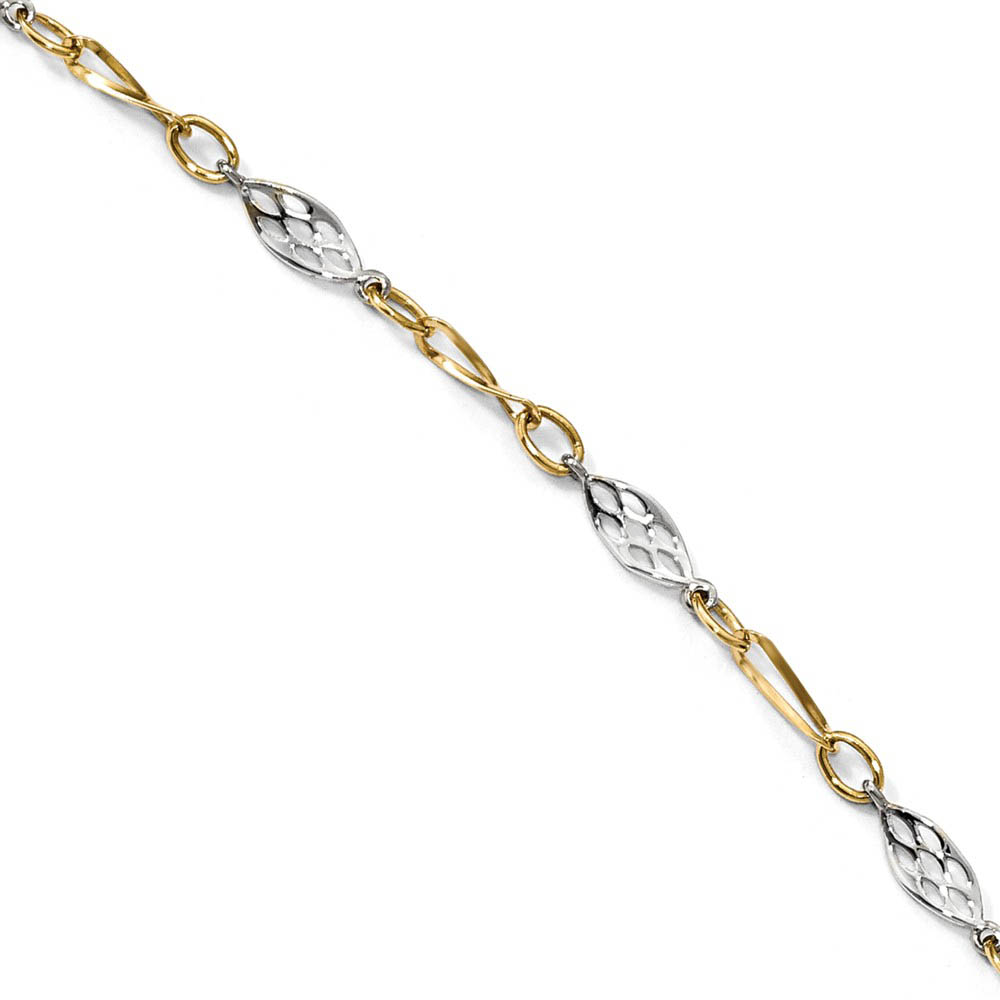 14k Two Tone Gold 3mm Polished Twisted Link Anklet, 9-10 Inch