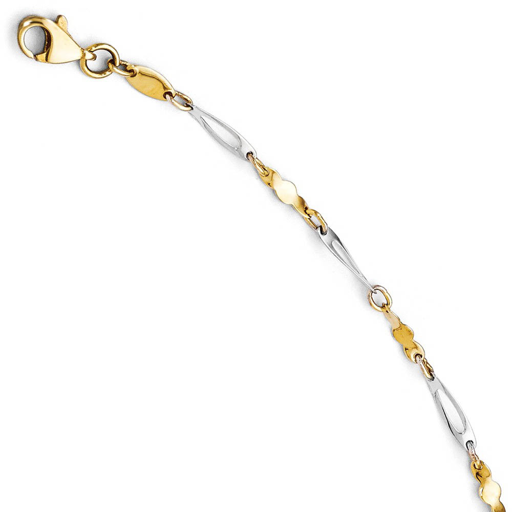 14k Two Tone Gold 3mm Polished Fancy Link Anklet, 10 Inch