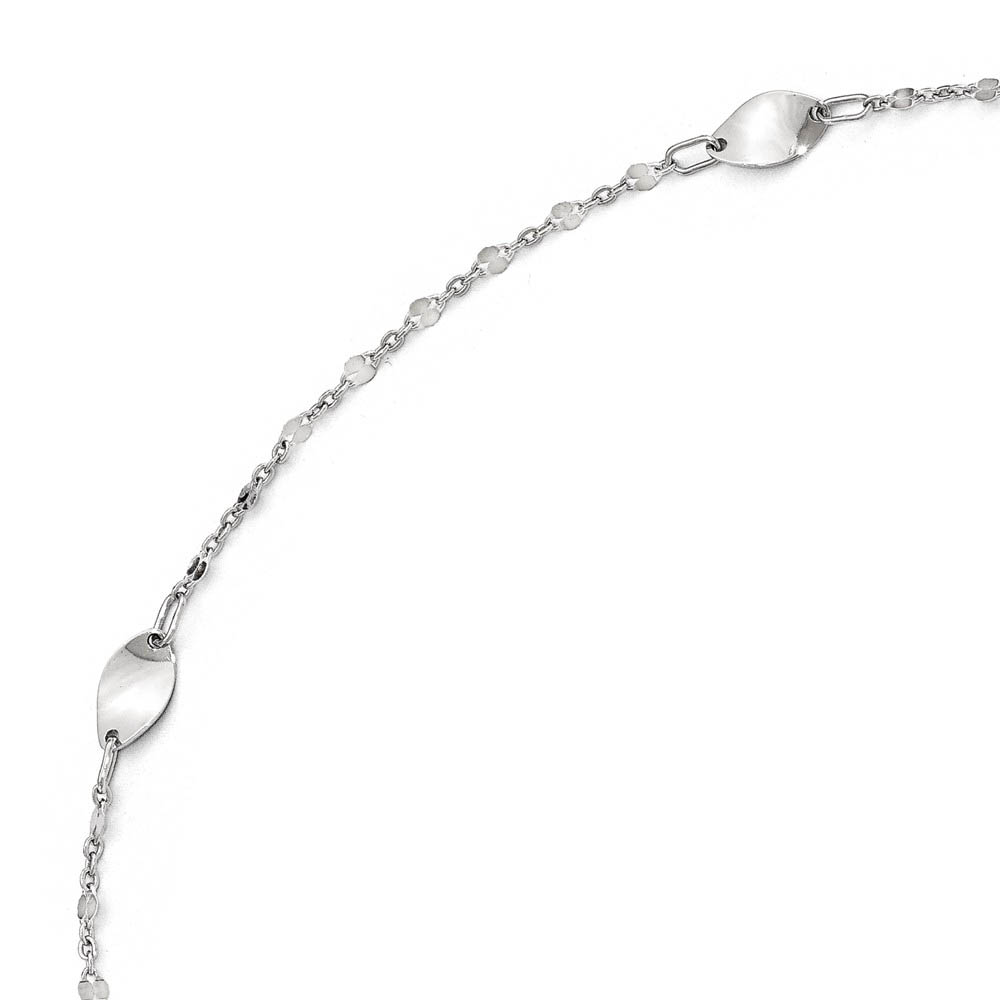 14k White Gold Polished Oval Station Anklet, Inch