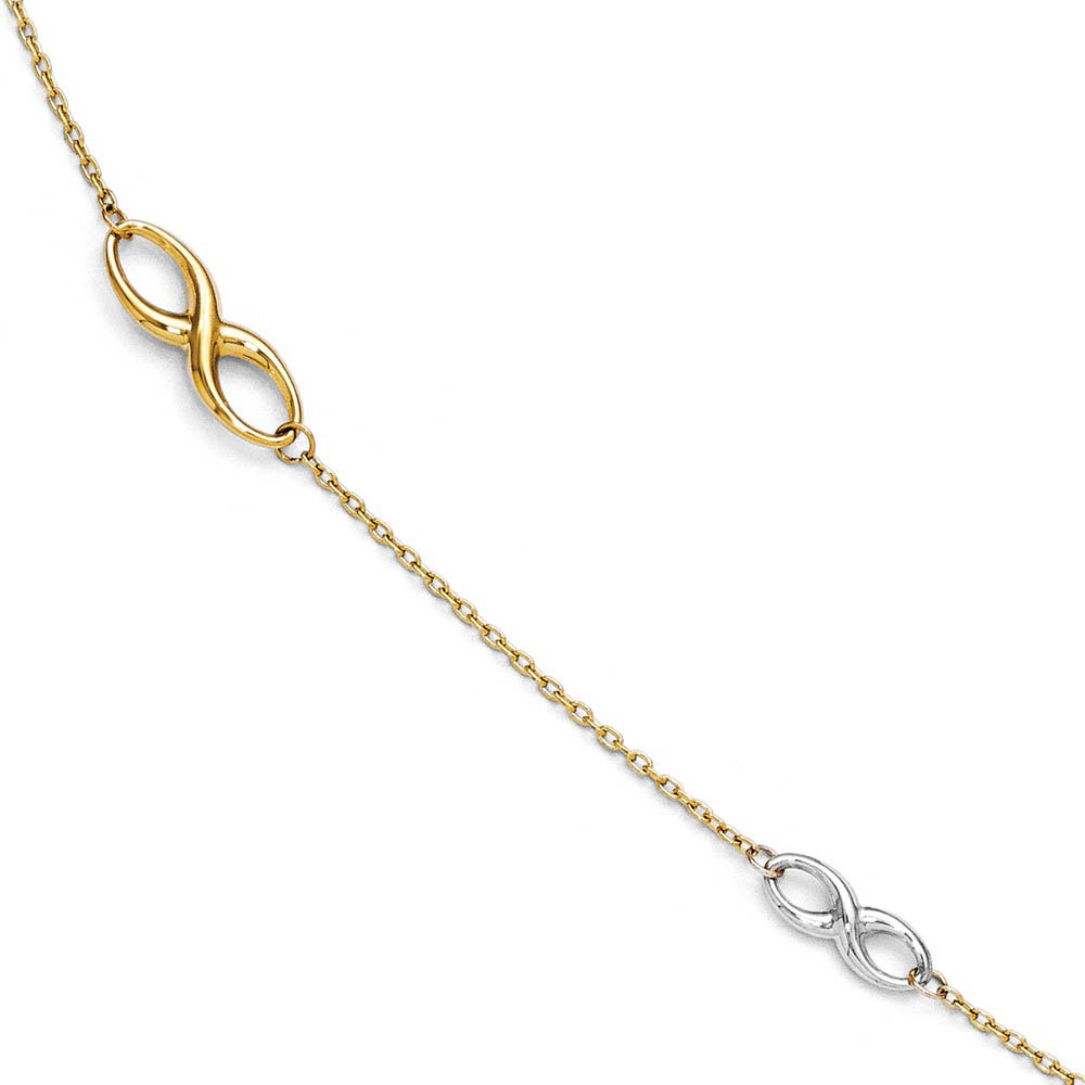 14k Two Tone Gold Polished Infinity Station Anklet, 9-10 Inch