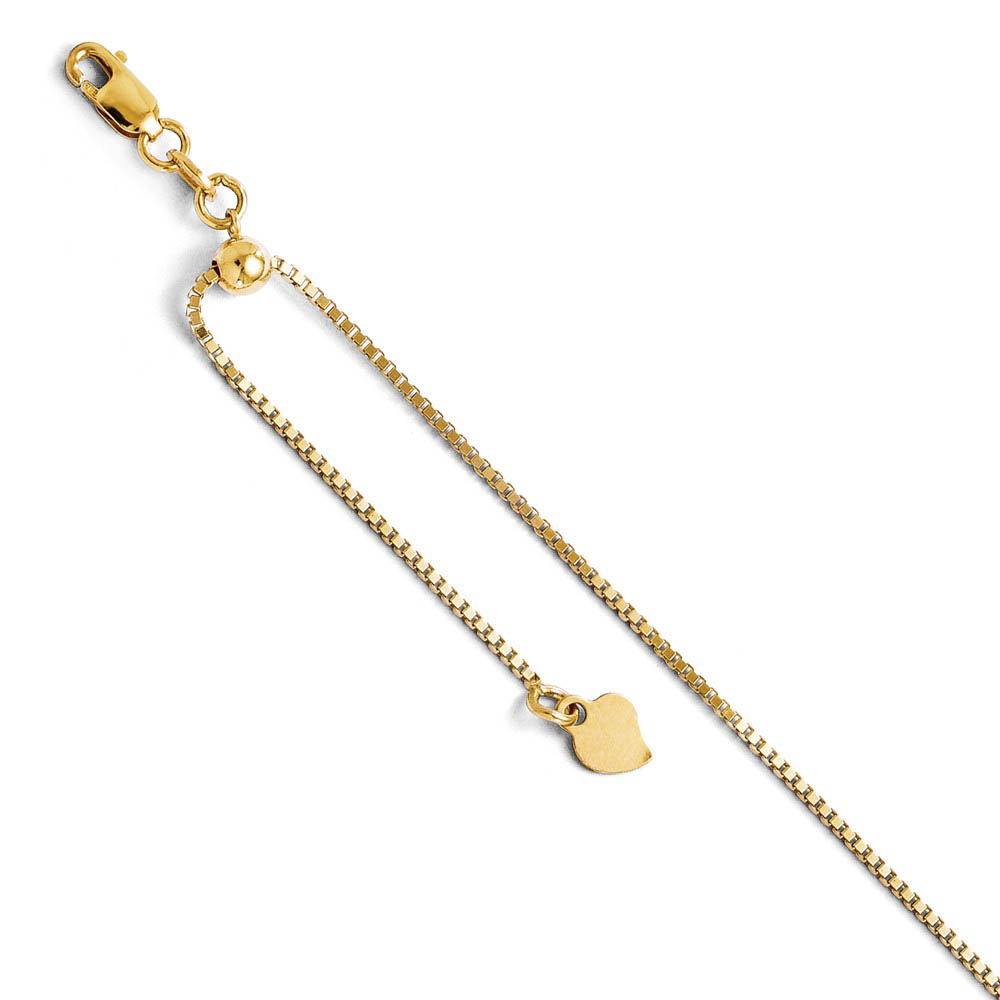 14k Yellow Gold 1mm Adjustable Box Chain Anklet, 11 Inch