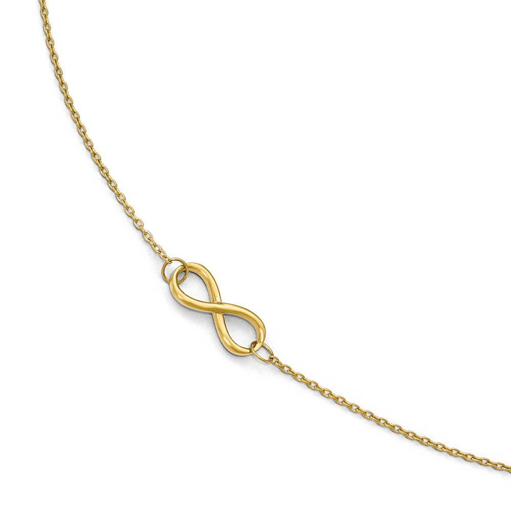 14k Yellow Gold Polished Infinity Station Anklet, 9-10 Inch