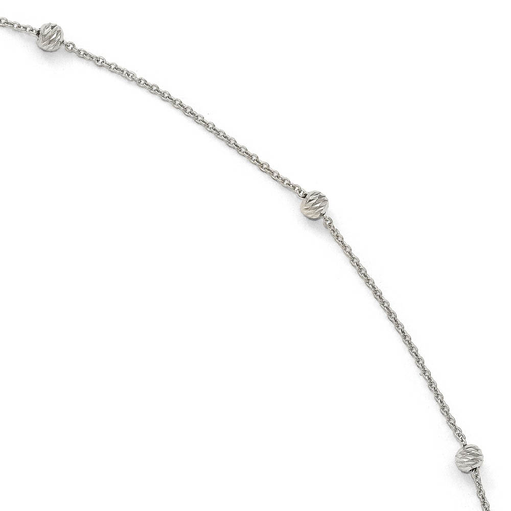 14k White Gold Diamond-Cut Beaded Cable Chain Anklet, 10-11 Inch