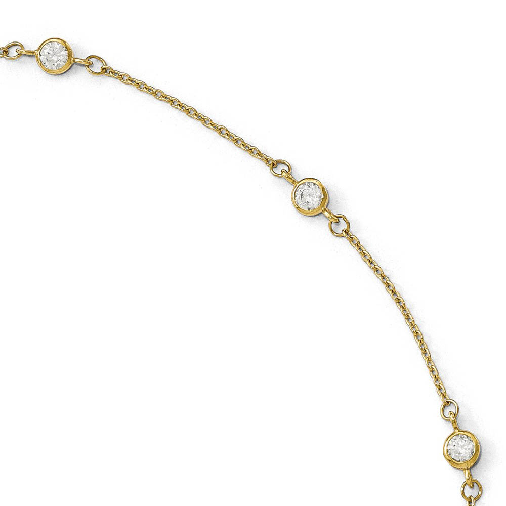 14k Yellow Gold and Cubic Zirconia Station Anklet, Inch