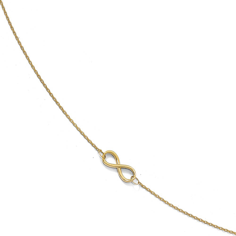 10k Yellow Gold Polished Infinity Station Anklet, 9-10 Inch