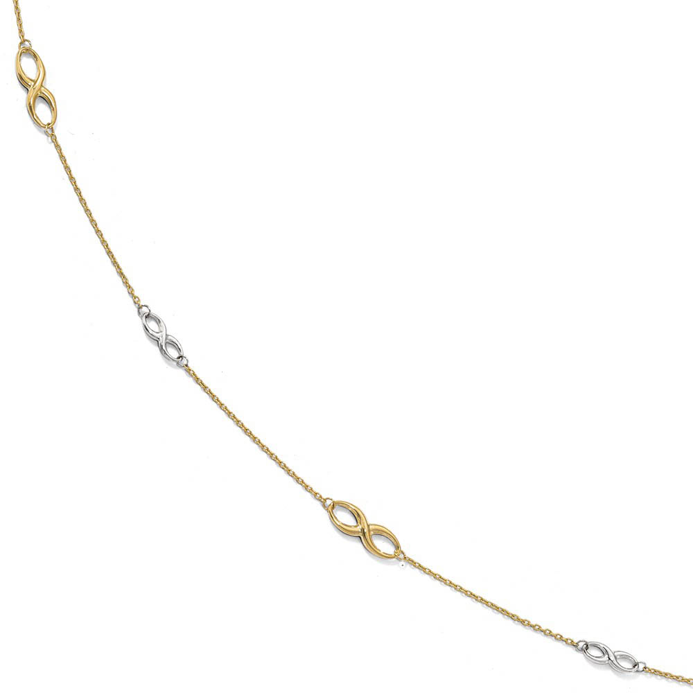 10k Two Tone Gold Polished Infinity Station Anklet, 9-10 Inch