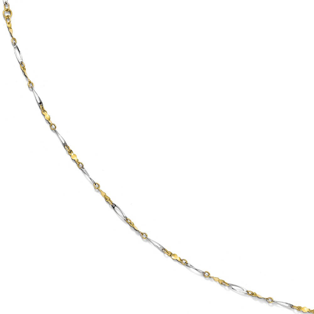 10k Two Tone Gold Polished 2.5mm Fancy Link Anklet, 9-10 Inch