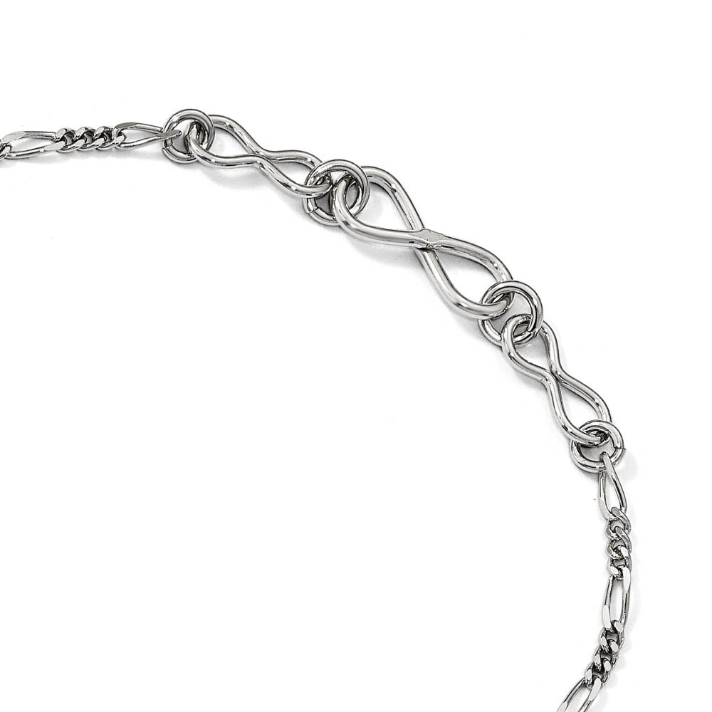 Sterling Silver 6mm Infinity and 2mm Figaro Link Anklet, Inch