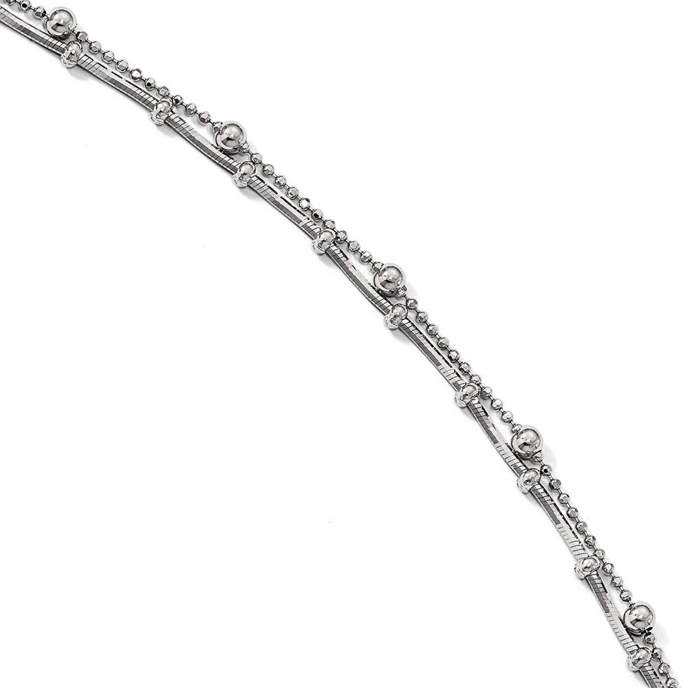 Sterling Silver Double Strand Fancy Beaded Anklet, Inch