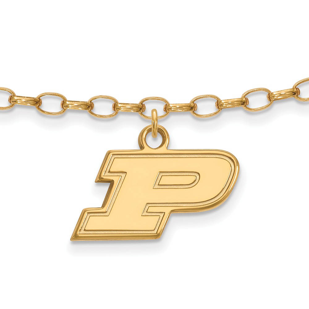 NCAA 14k Gold Plated Sterling Silver Purdue P Dangle Anklet, 9 Inch