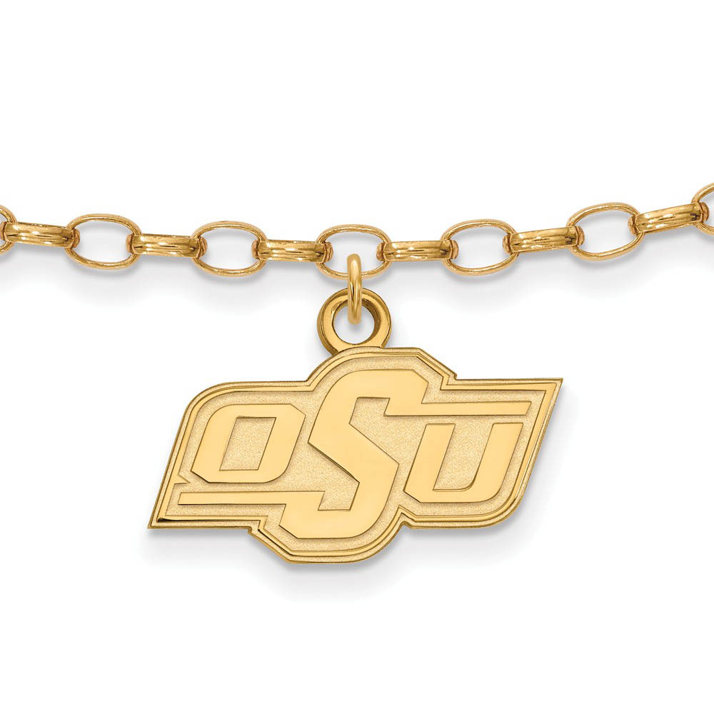 NCAA 14k Gold Plated Silver Oklahoma State University Anklet, 9 Inch