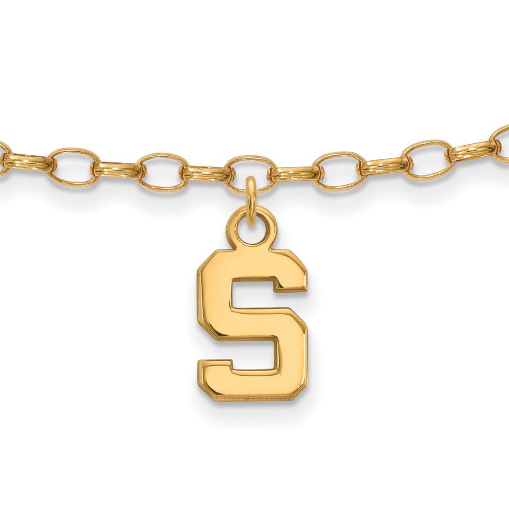 NCAA 14k Gold Plated Silver Michigan State University Anklet, 9 Inch