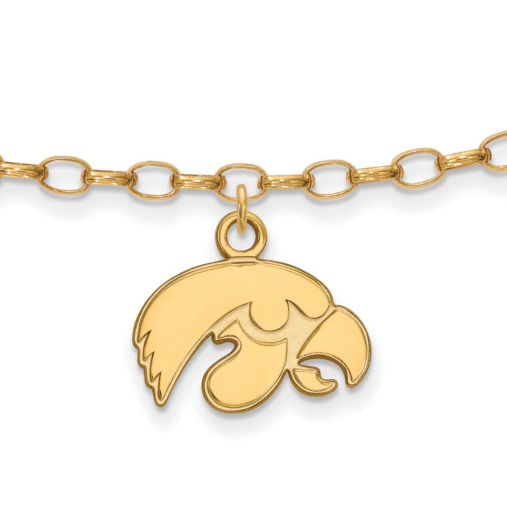 NCAA 14k Gold Plated Sterling Silver University of Iowa Anklet, 9 Inch