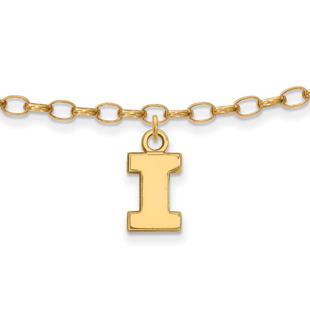 NCAA 14k Gold Plated Silver University of Illinois Anklet, 9 Inch