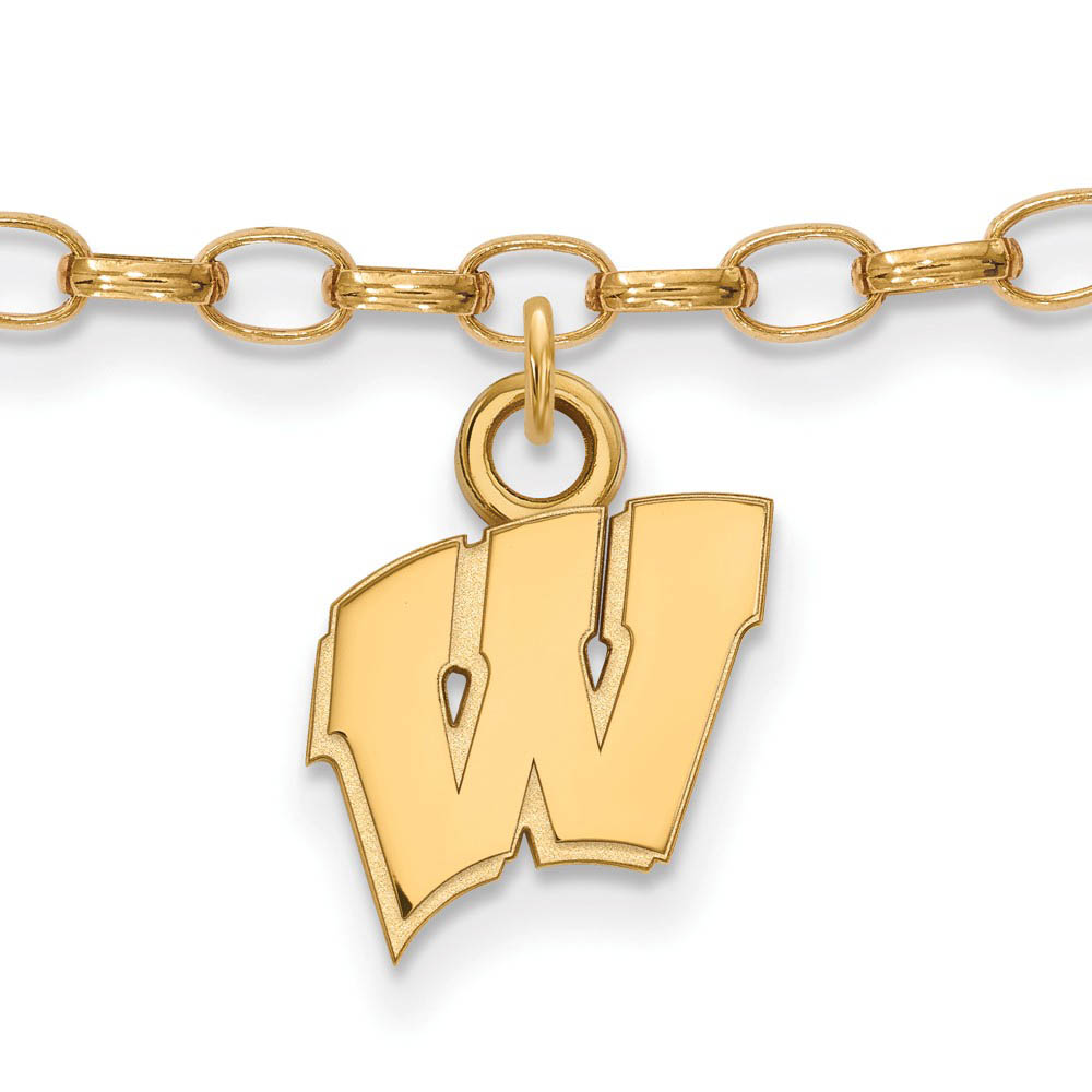 NCAA 14k Gold Plated Silver University of Wisconsin Anklet, 9 Inch