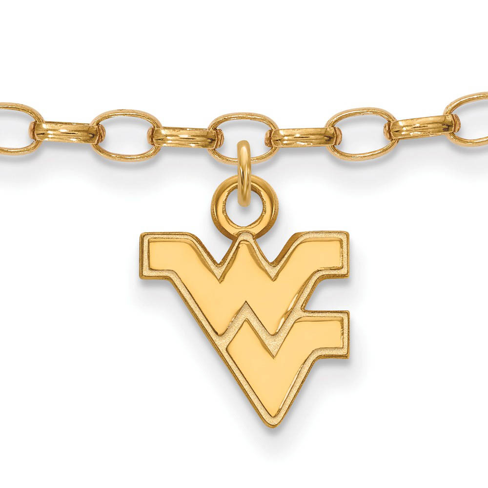 NCAA 14k Gold Plated Silver West Virginia University Anklet, 9 Inch