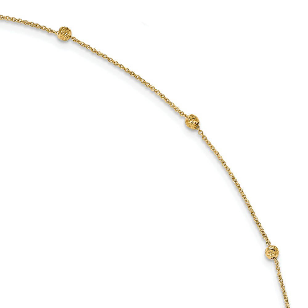 14k Yellow Gold Diamond Cut 3mm Beaded Cable Chain Anklet, Inch