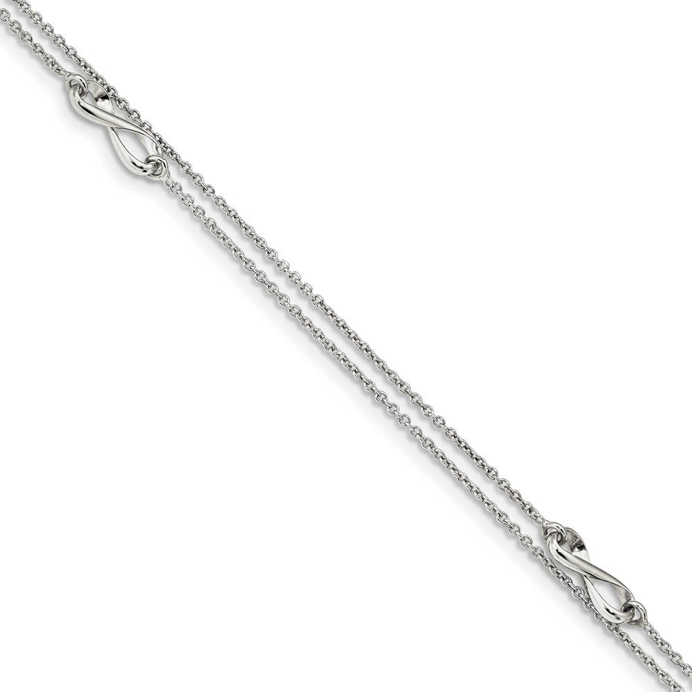 Rhodium-Plated Sterling Silver 2-Strand Infinity Anklet, Inch