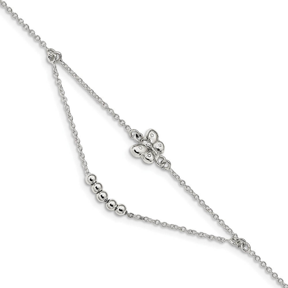 Sterling Silver Butterfly Swag Cable Chain Anklet, Inch