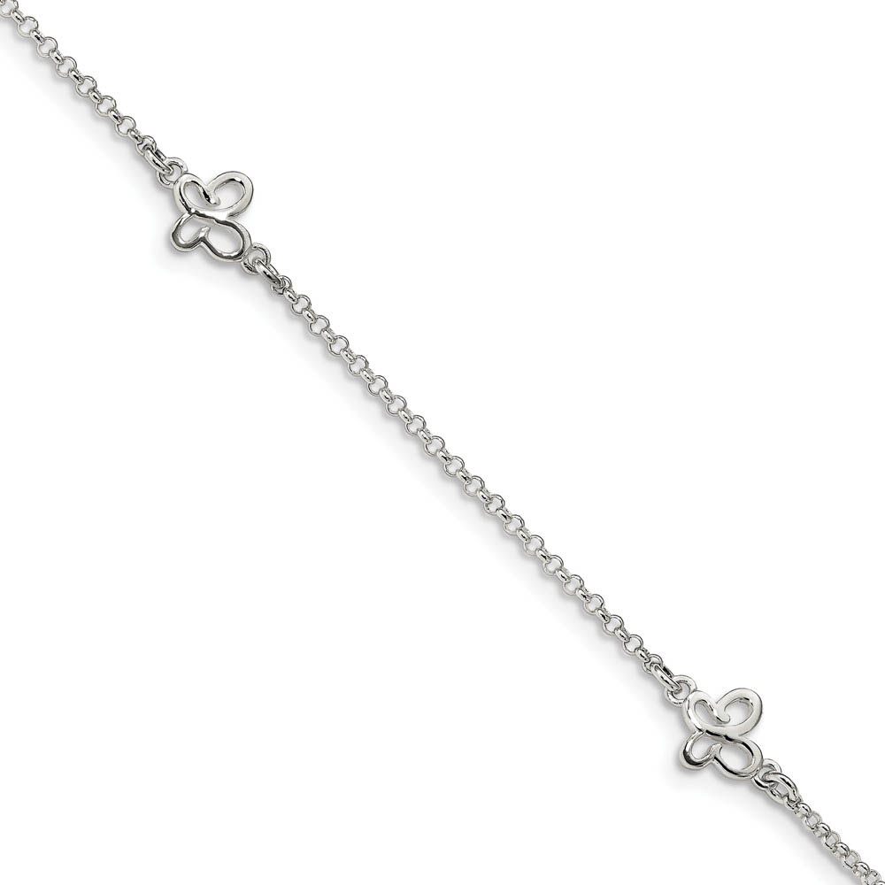 Sterling Silver Butterfly Station And 1.5mm Rolo Chain Anklet