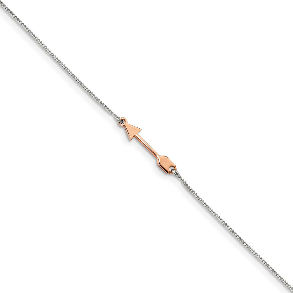 Sterling Silver, Rose-Tone Arrow And 1mm Curb Chain Anklet, Inch