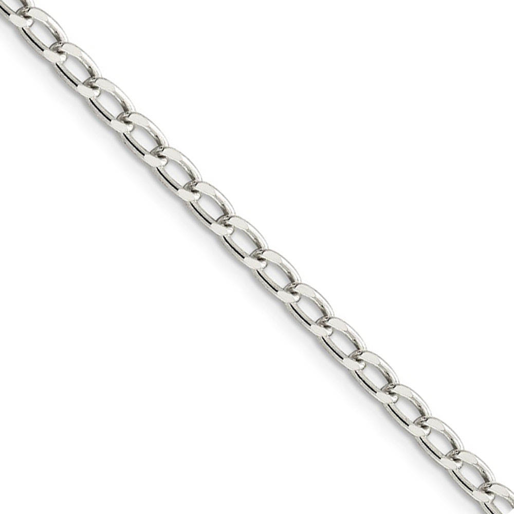 Rhodium Plated Sterling Silver 3.2mm Open Curb Chain Anklet