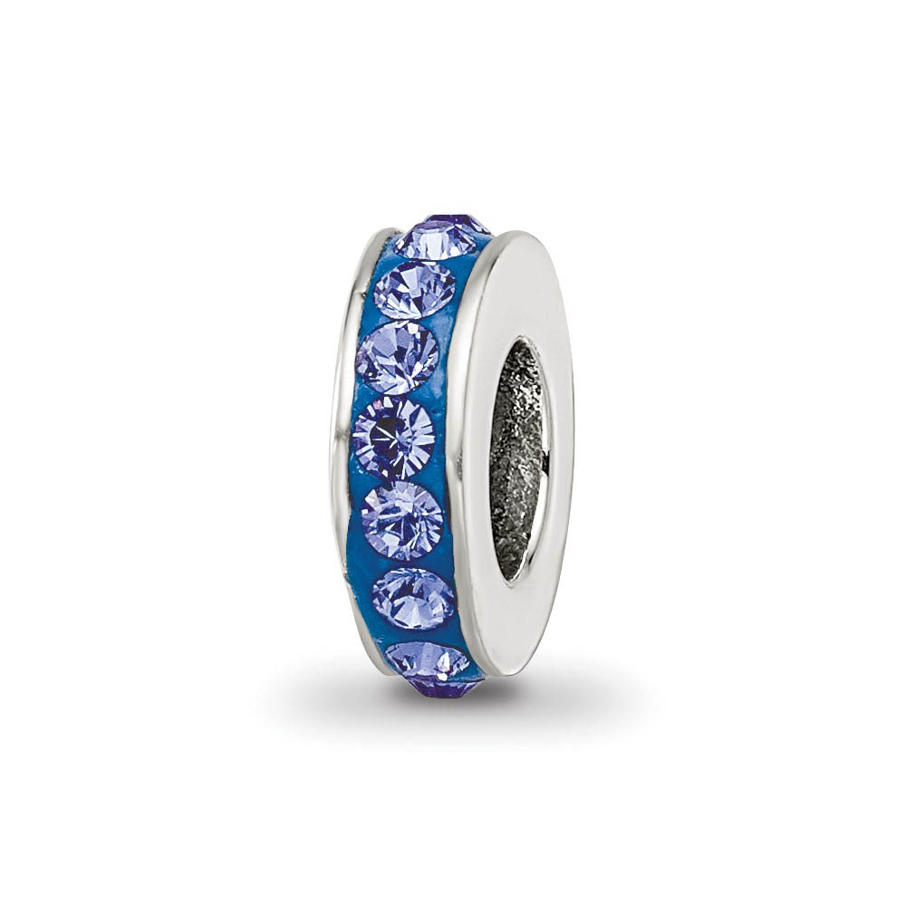 Sterling Silver with Blue Crystals Sept Single Row Bead Charm