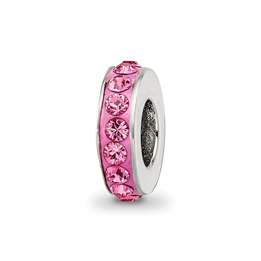 Sterling Silver with Pink Crystals Oct Single Row Bead Charm