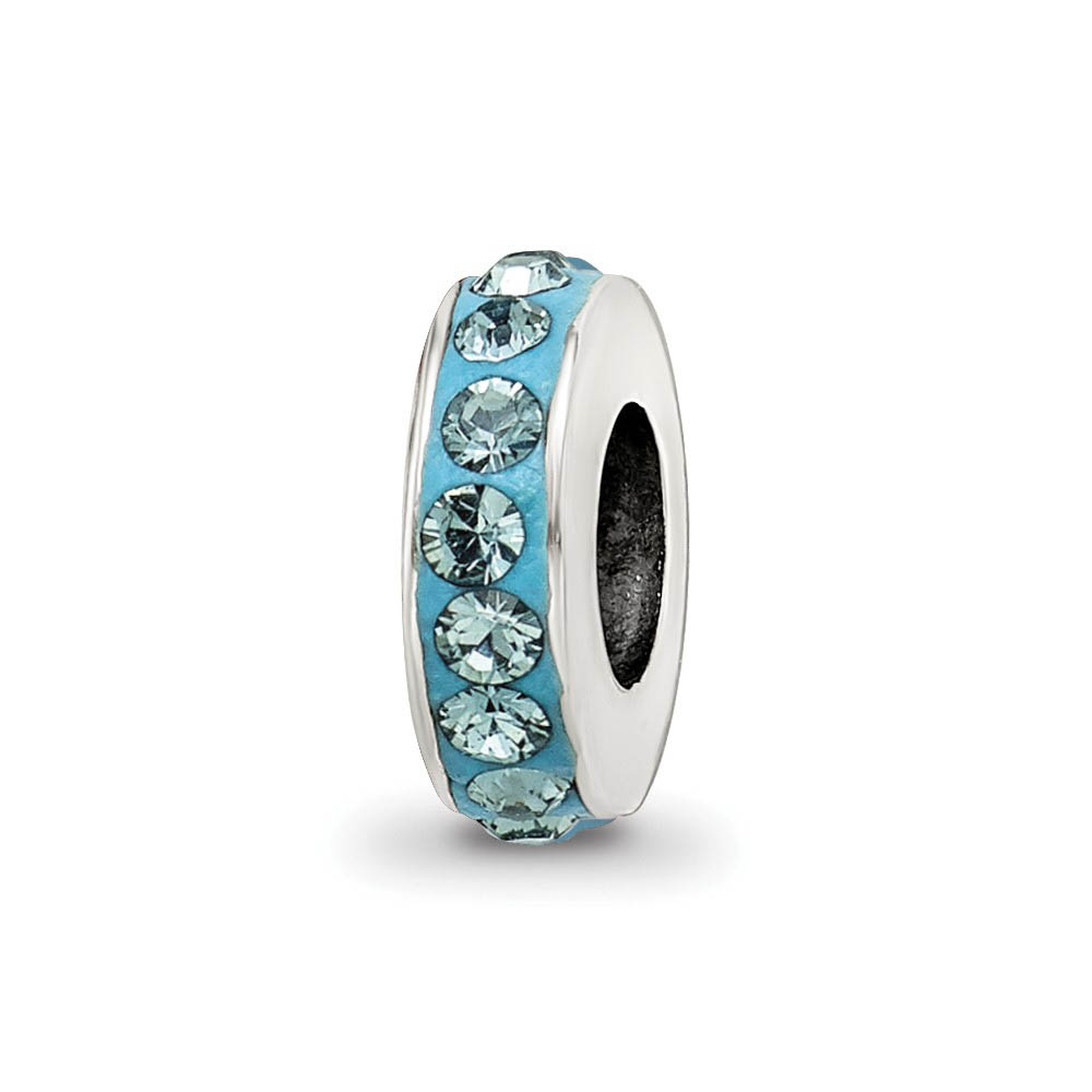 Sterling Silver with Pale Blue Crystals December Single Row Bead Charm