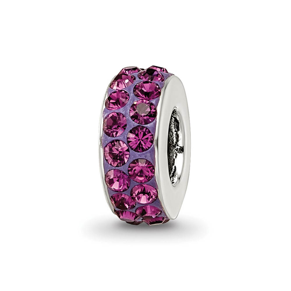 Sterling Silver with Purple Crystals Feb Double Row Bead Charm