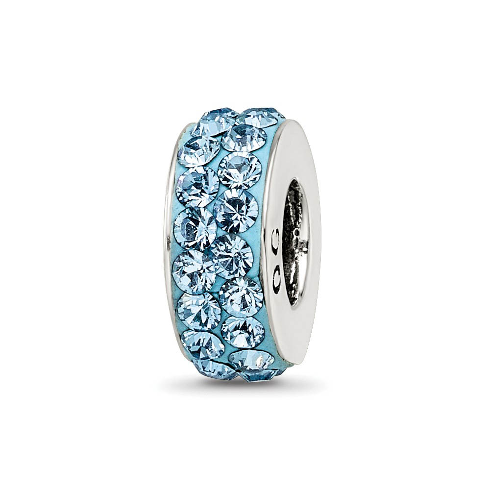 Sterling Silver with Light Blue Crystals Mar Double Row Bead Charm