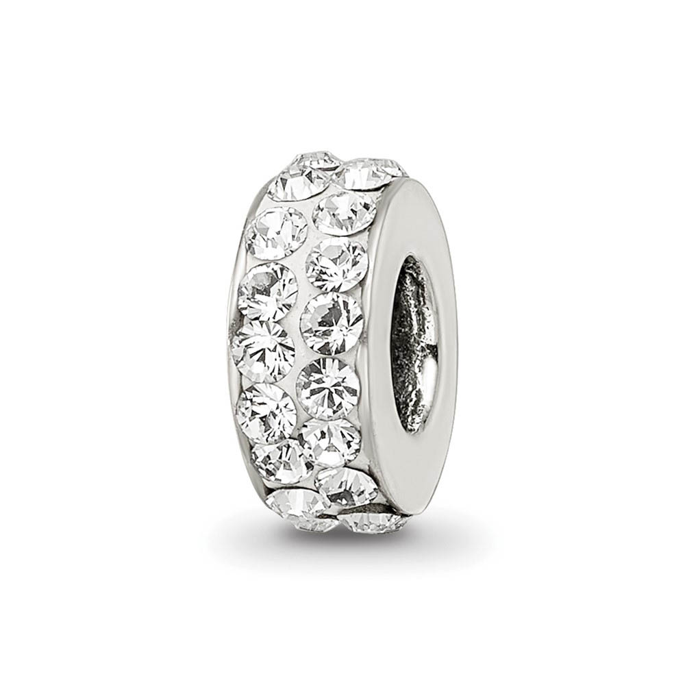 Sterling Silver with White Crystals Apr Double Row Bead Charm