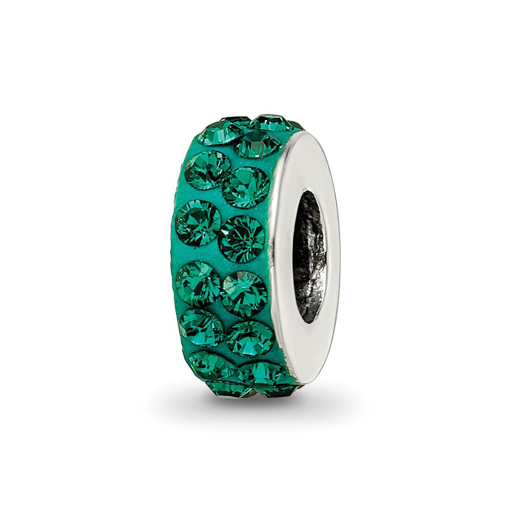 Sterling Silver with Green Crystals May Double Row Bead Charm